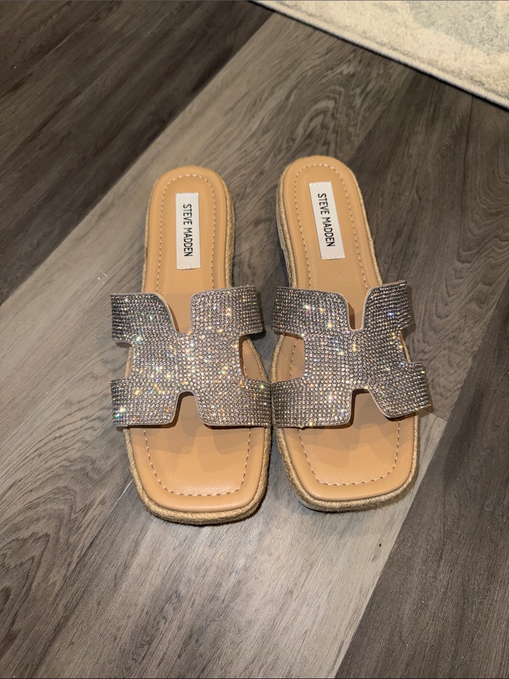 Steve Madden Women's Crystal Embellished Slide Sandals in Champagne